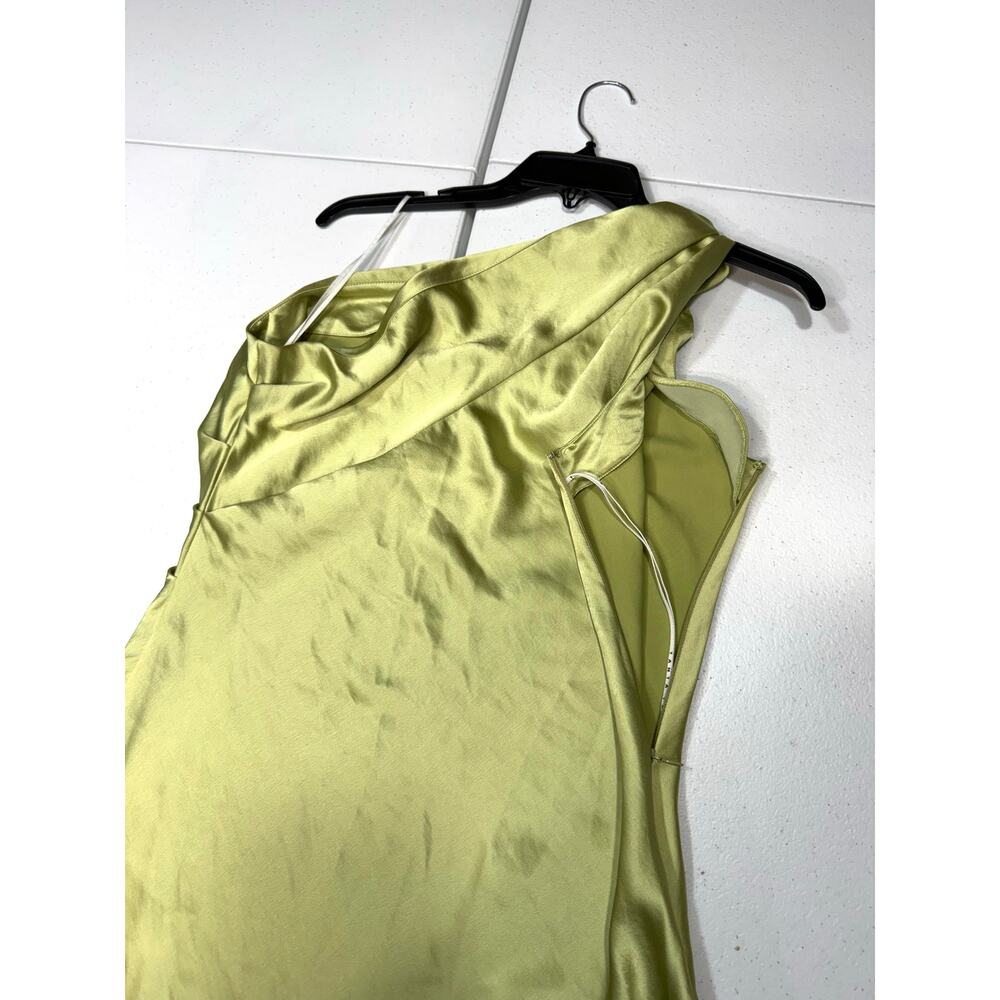 Tanya Taylor Stassi Dress silky green one shoulder slip cocktail dress Size 6 - Picture 9 of 9